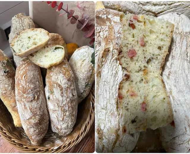 Cilantro/Ham, Mushroom, and Pork Floss Chapata Recipe (filling can be substituted with other ingredients)